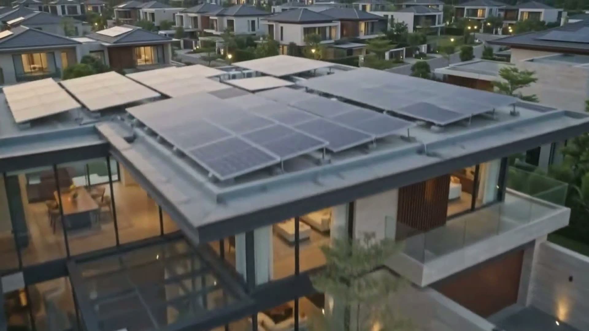 Rangkaian sistem PLTS hybrid terpasang: panel surya di atap, inverter hybrid, dan bank baterai.